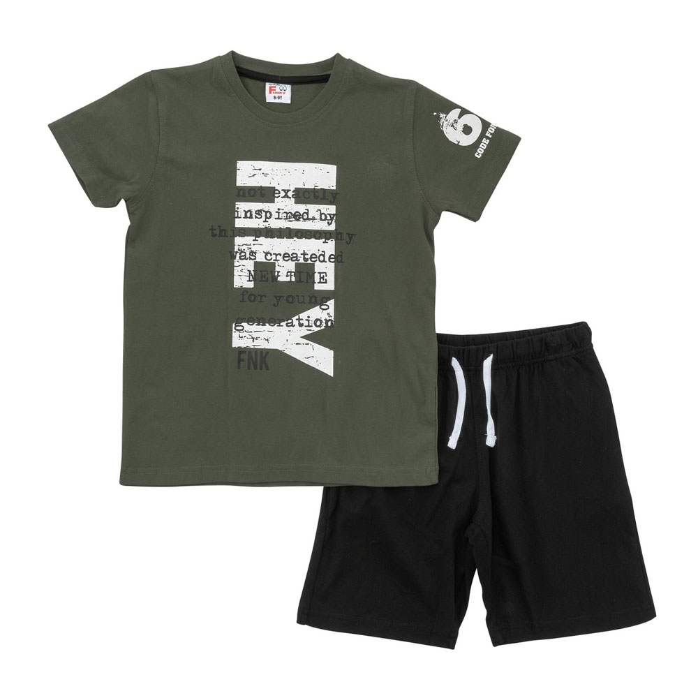 Funky Σετ t-shirt & Βερμούδα Αγόρι σε Χρώμα Χακί/Μαύρο