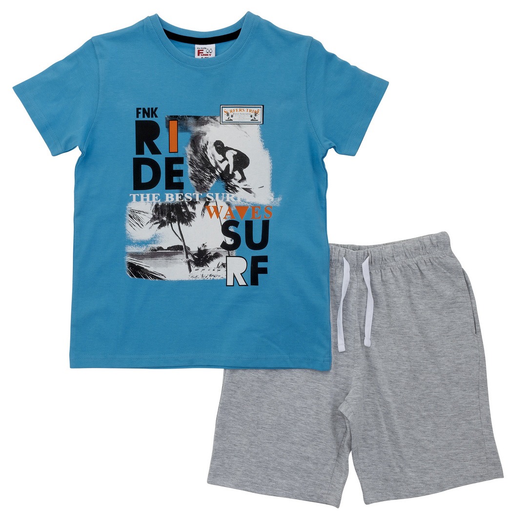 Funky Σετ t-shirt & Βερμούδα Αγόρι Τυρκουαζ/Γκρι Μελανζέ