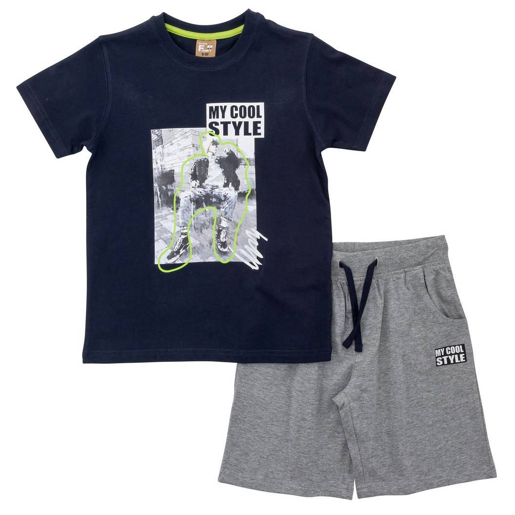 Funky Σετ t-shirt & Βερμούδα Αγόρι Μπλε Σκούρο/Γκρι Μελανζέ