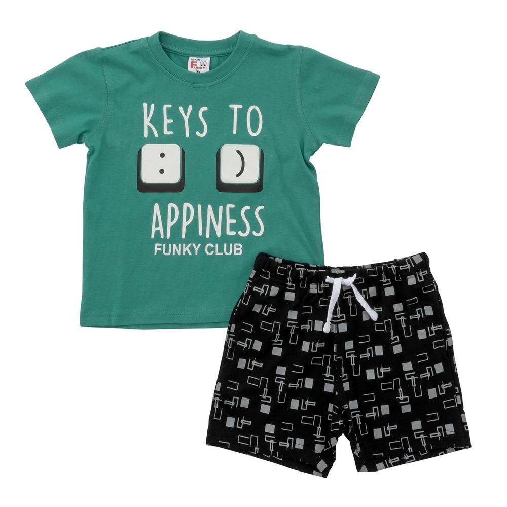 Funky Σετ t-shirt & Βερμούδα Αγόρι Bebe Grass Green/Μαύρο με Τύπωμα