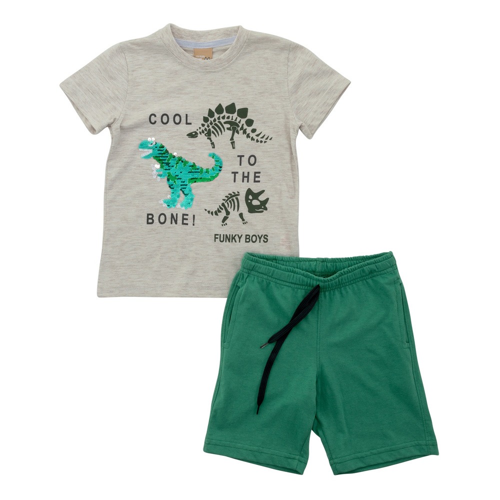 Funky Σετ t-shirt & Βερμούδα Αγόρι Bebe Μπεζ Μελανζέ/Grass Green