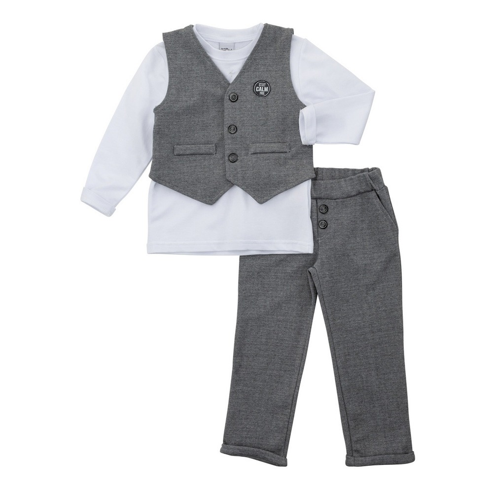 Σετ 3 τμχ γιλέκο - μπλούζα -παντελόνι για αγόρι bebe σε χρώμα γκρι