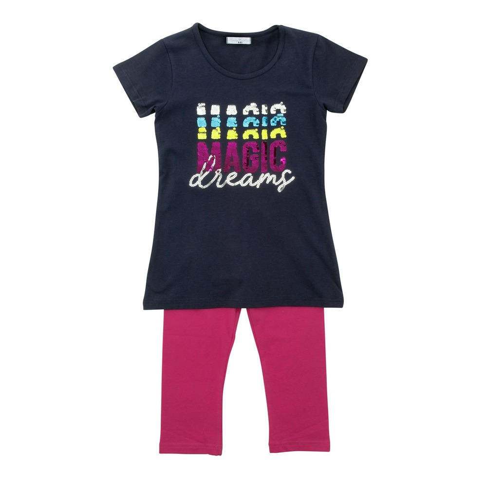 Funky Σετ Μπλουζοφόρεμα & Κολάν Κορίτσι Μπλε/Φούξια