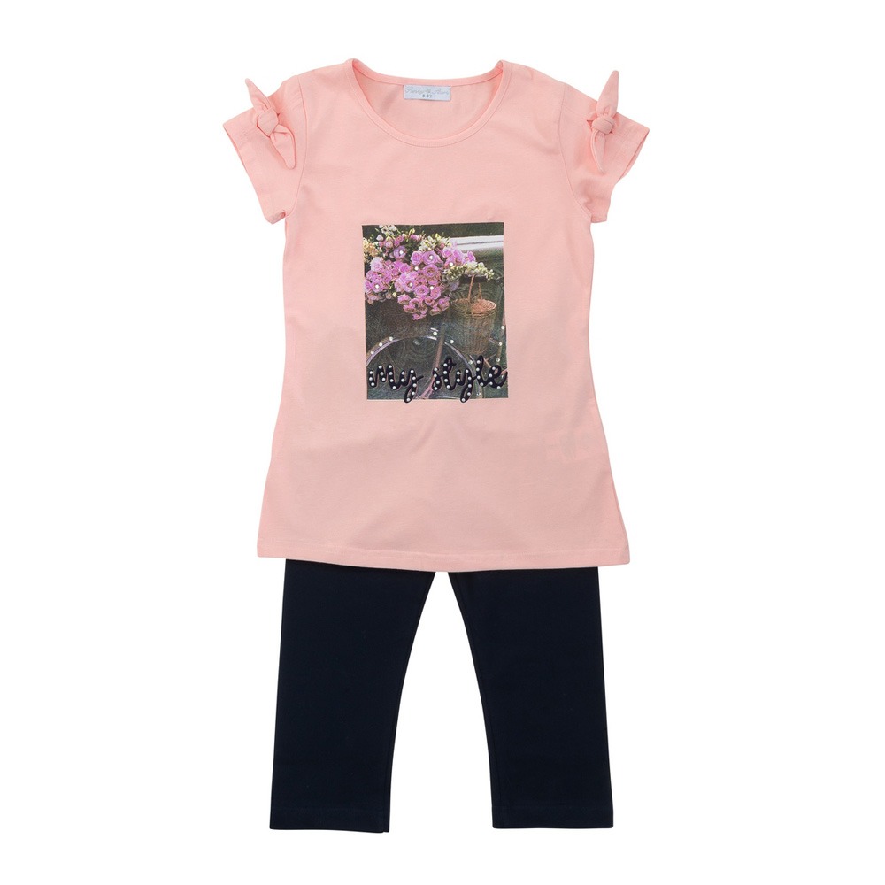 Funky Σετ Μπλουζοφόρεμα & Κολάν Κορίτσι Ροζ/Μπλε