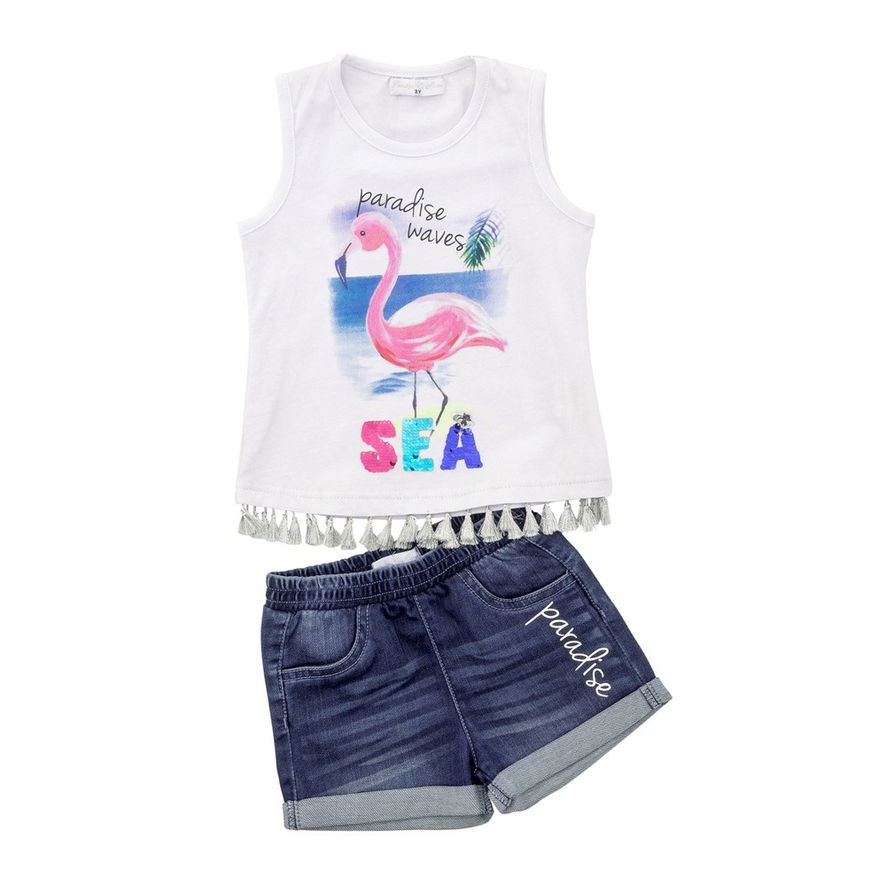 Funky Σετ Μπλούζα & Σορτς Κορίτσι Bebe Λευκό/Μπλε Τζιν