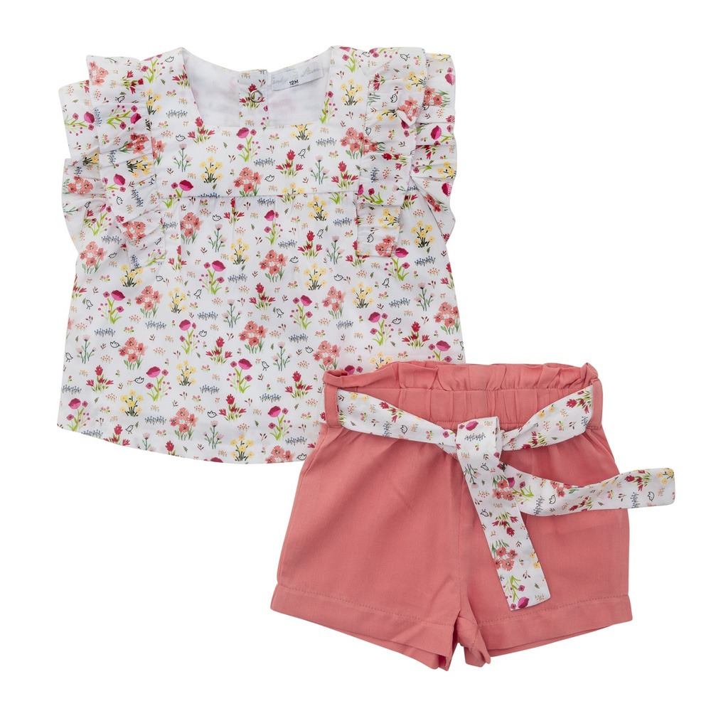 Funky Σετ Μπλούζα & Σορτς για Κορίτσι Μηνών Φλοράλ/Φλαμίνγκο