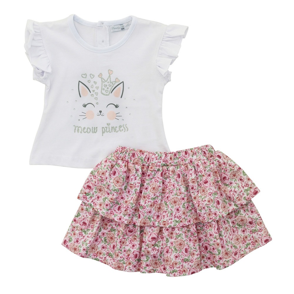 Funky Σετ Μπλούζα & Φούστα για Κορίτσι Μηνών Λευκό/Ροζ Τριαντάφυλλα