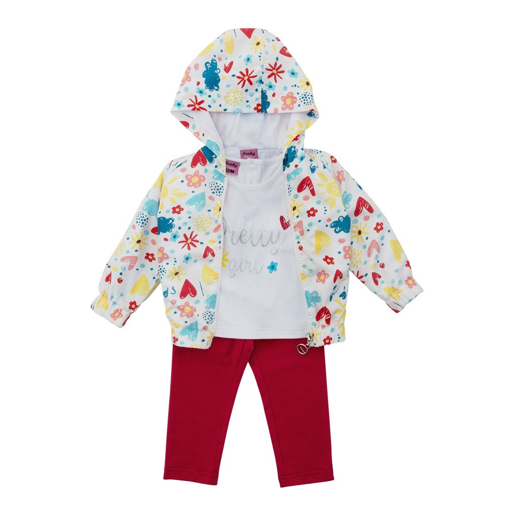 Funky Σετ 3 τμχ Κορίτσι Λευκό με Τύπωμα Κόκκινο