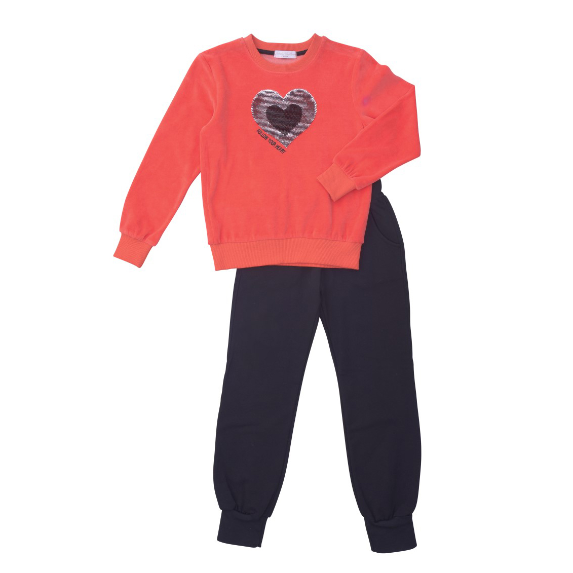 Funky Σετ Φόρμες Φούτερ Βελουτέ για Κορίτσια Σομόν-Μαύρο