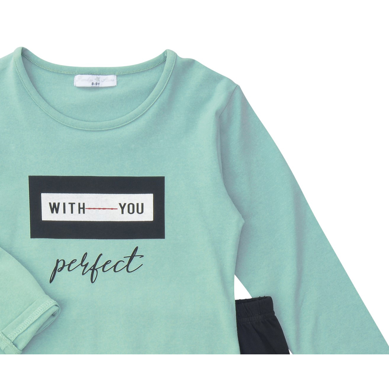 Funky Σετ Μπλουζοφόρεμα-Κολάν για Κορίτσια Φυστικί-Μαύρο - Image 2