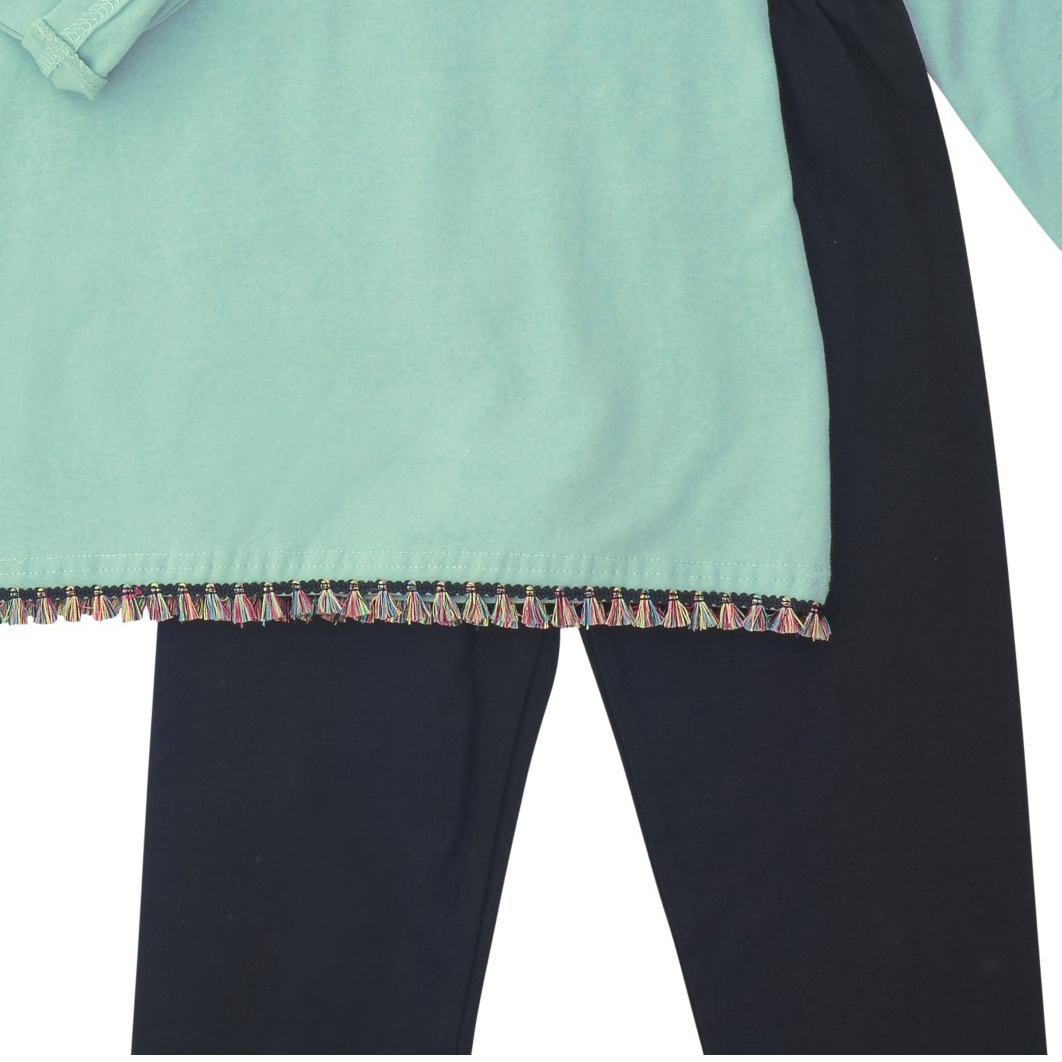 Funky Σετ Μπλουζοφόρεμα-Κολάν για Κορίτσια Φυστικί-Μαύρο - Image 3