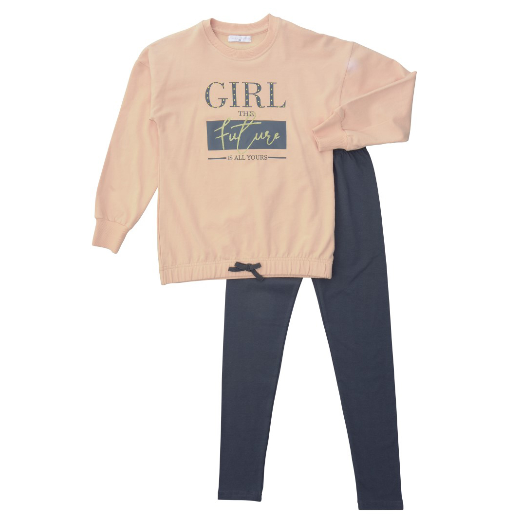 Funky Σετ Μπλουζοφόρεμα-Κολάν για Κορίτσια Σομόν-Ανθρακί