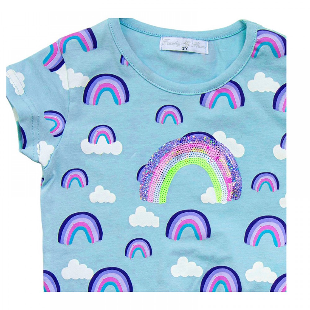 Funky Παιδικό σετ Κοντομάνικη Μπλούζα-Σορτς Φυστικί Λιλά - Image 3