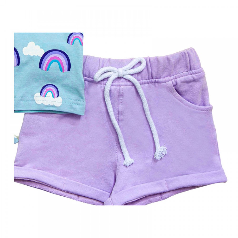 Funky Παιδικό σετ Κοντομάνικη Μπλούζα-Σορτς Φυστικί Λιλά - Image 2