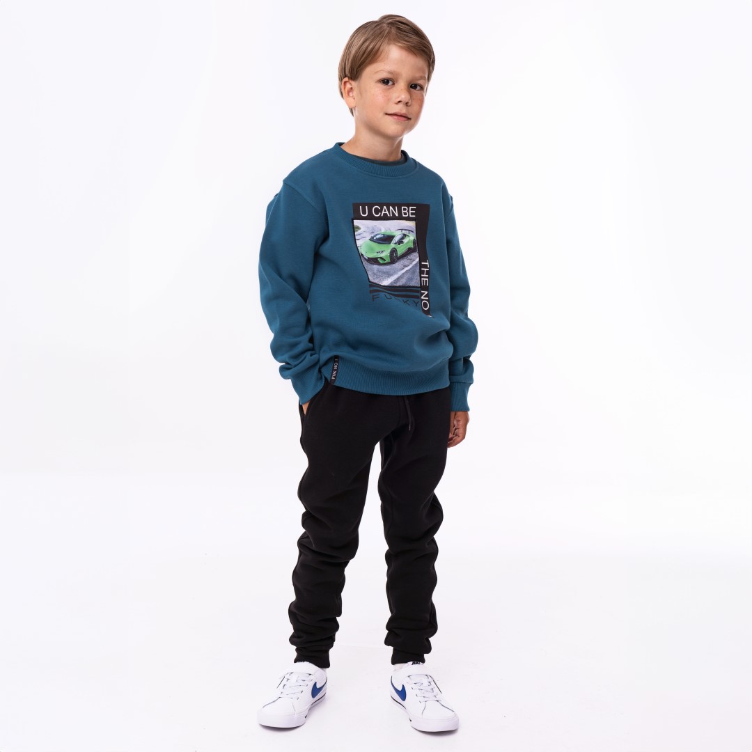 Σετ φόρμα φούτερ για αγόρι σε πετρόλ-μαύρο