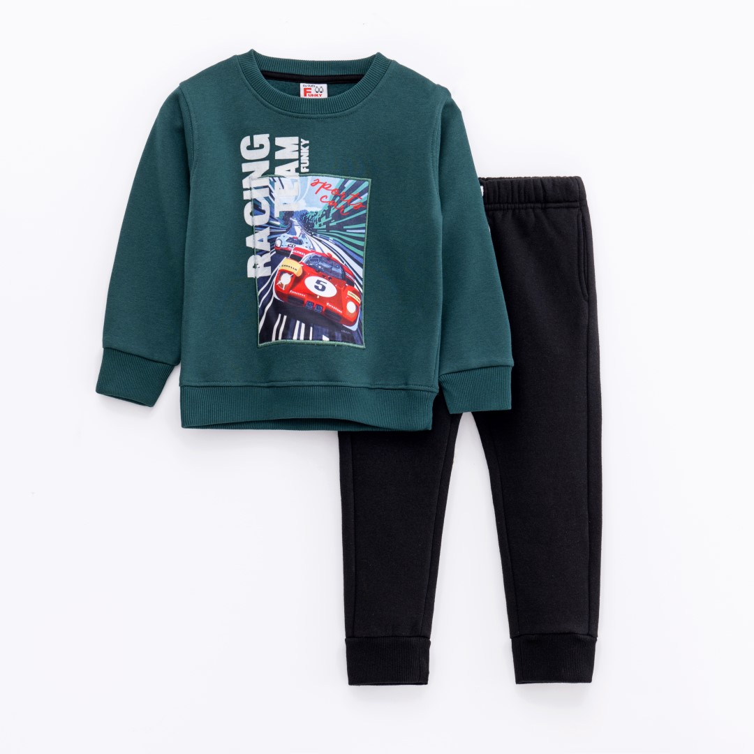 Funky σετ φόρμα φούτερ για αγόρι σε χρώμα κυπαρισσί -μαύρο