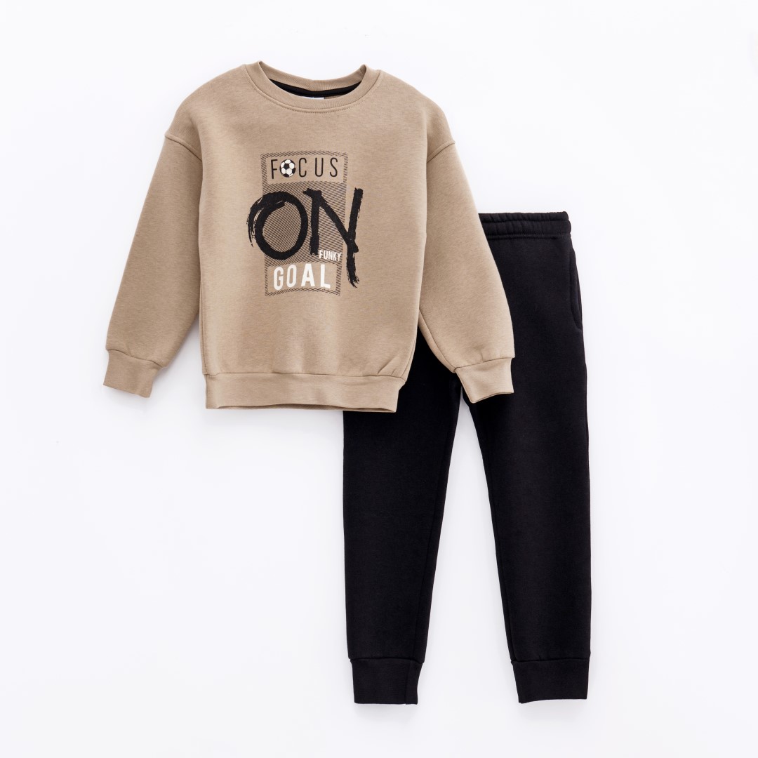 Funky σετ φόρμα φούτερ για αγόρι σε χρώμα σκούρη άμμος-μαύρο
