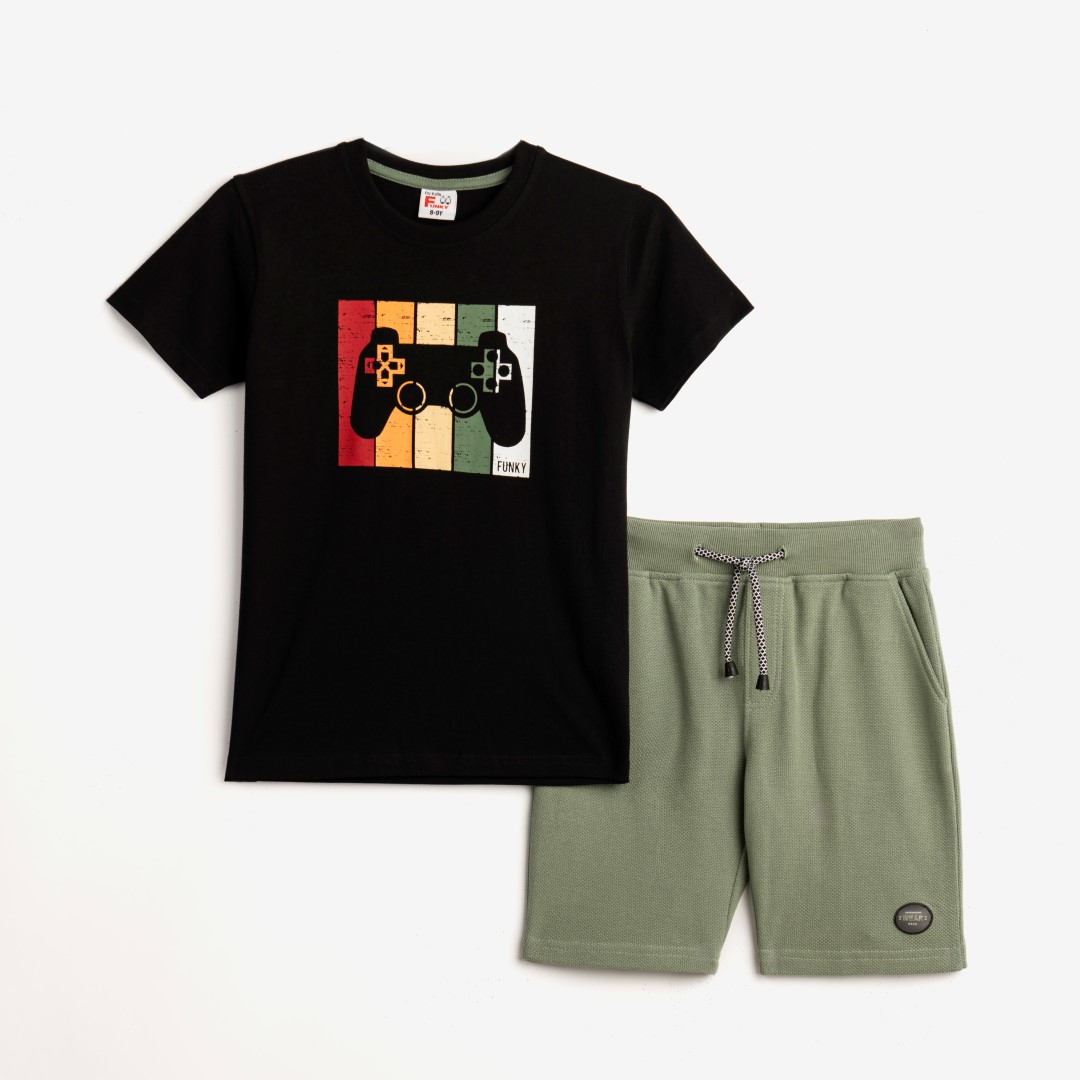 Σετ βερμούδα πικέ αγόρι μαύρο/χακί.