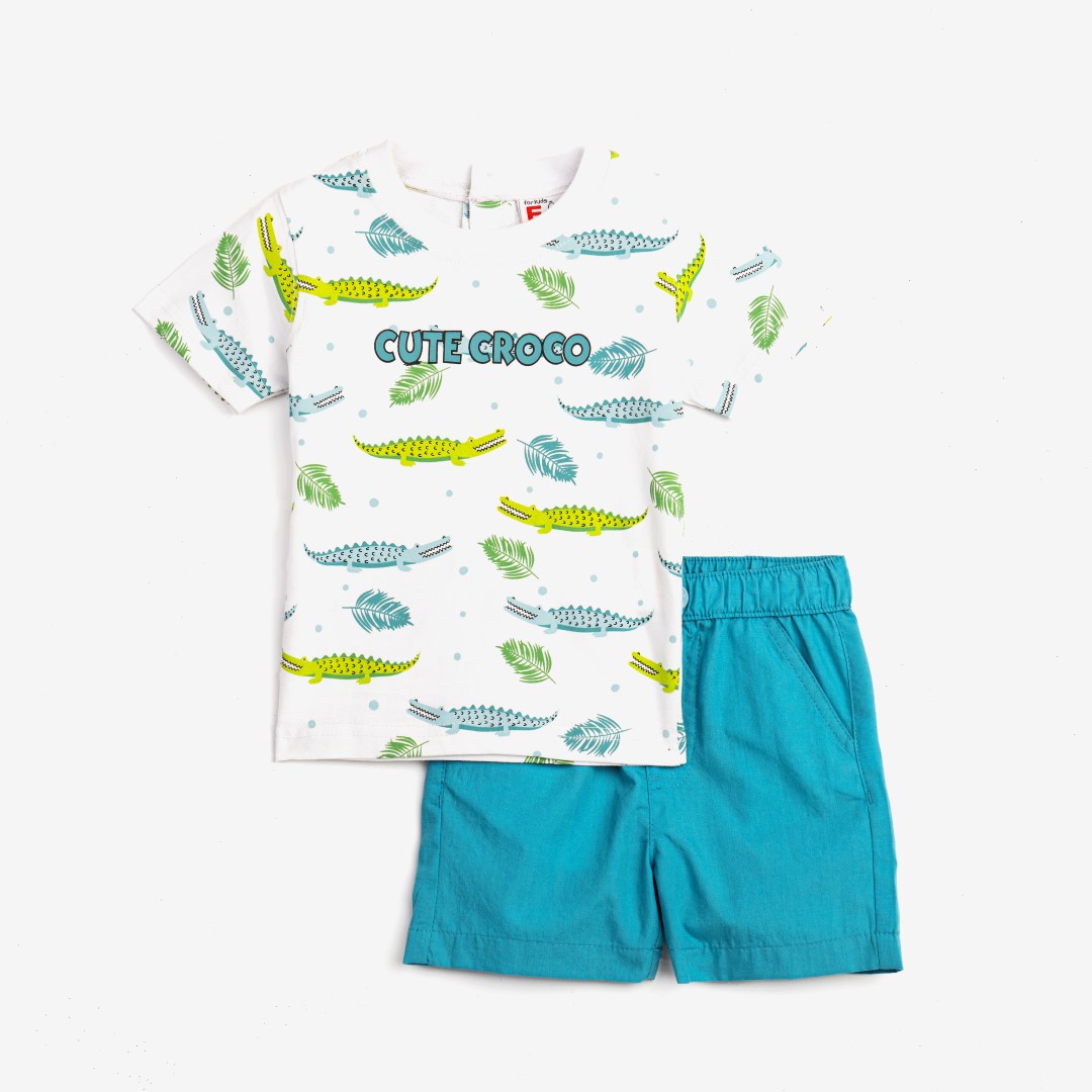 Σετ μηνών αγόρι λευκό allover/τοπάζ.