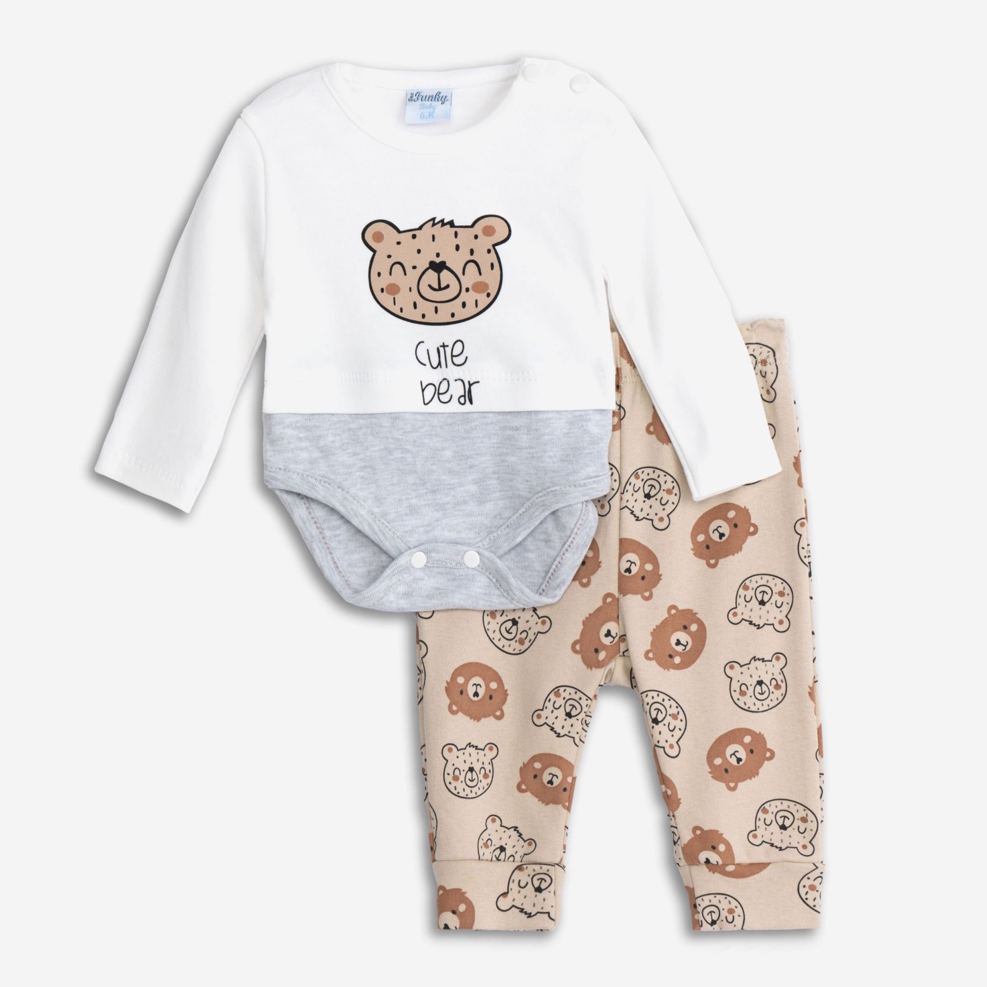 σετ κορμακι μακρυμανικο+παντελονι εκρου-γκρι μελανζε/allover