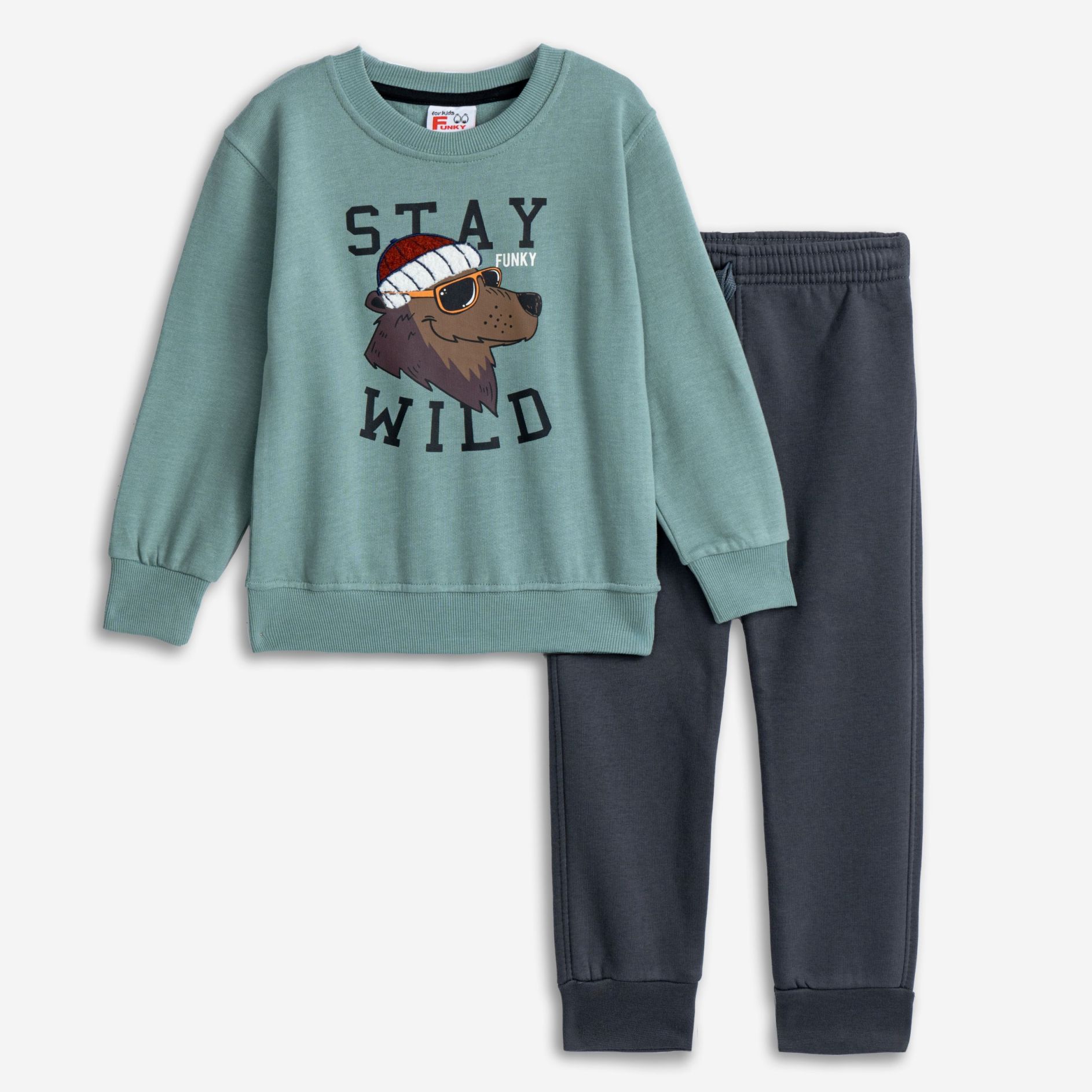 Φορμα φουτερ αχνουδιαστη αγορι σκουρο φυστικι/ανθρακι