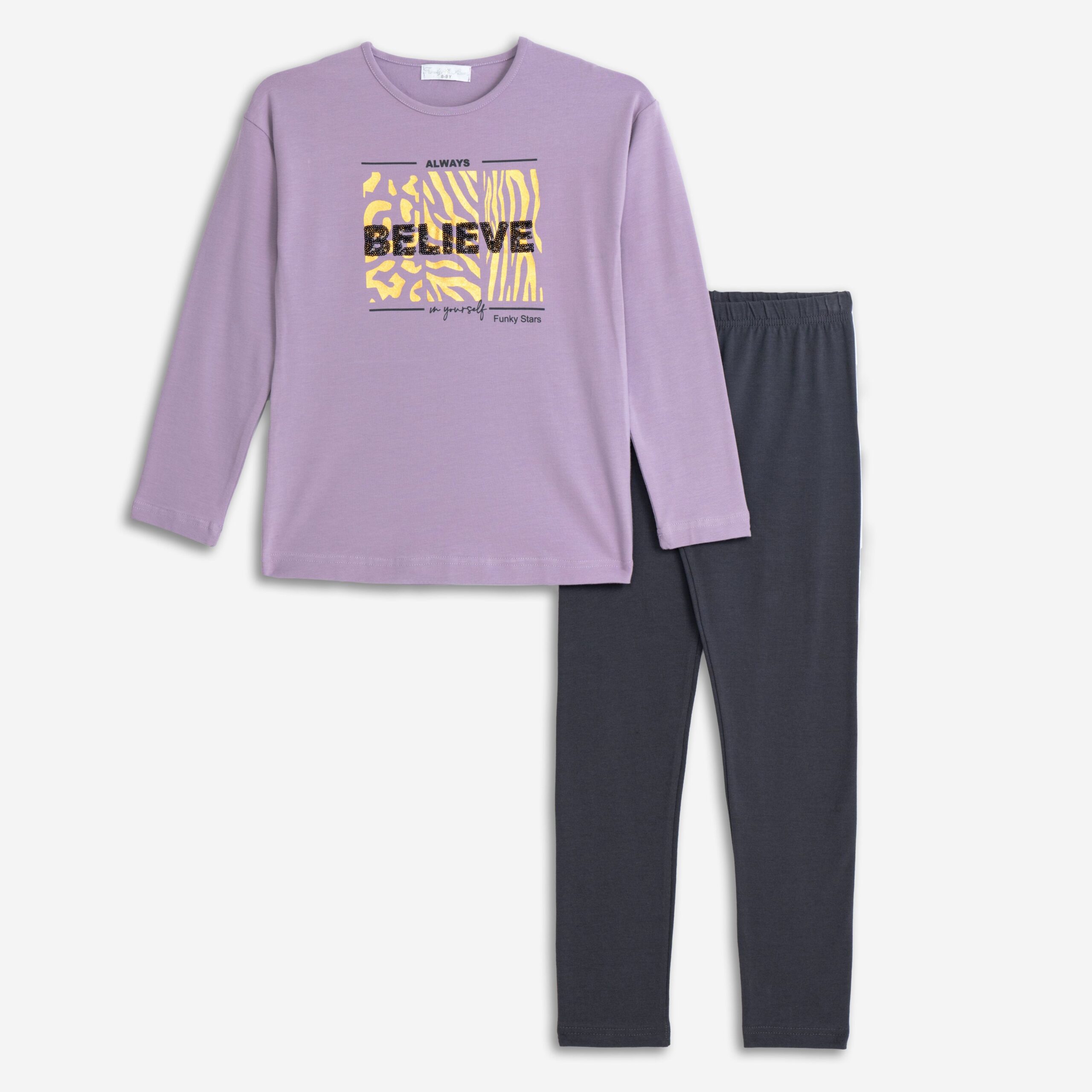 Μπλουζοφόρεμα με κολάν κορίτσι οε σε ανοιχτό βιολετί/ ανθρακί χρώμα