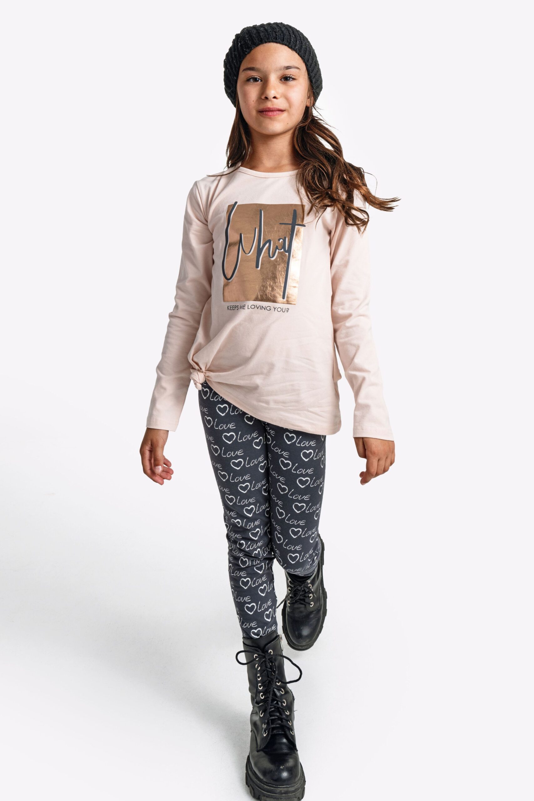 μπλουζοφορεμα+κολαν κοριτσι παλ ροζ/ανθρακι allover