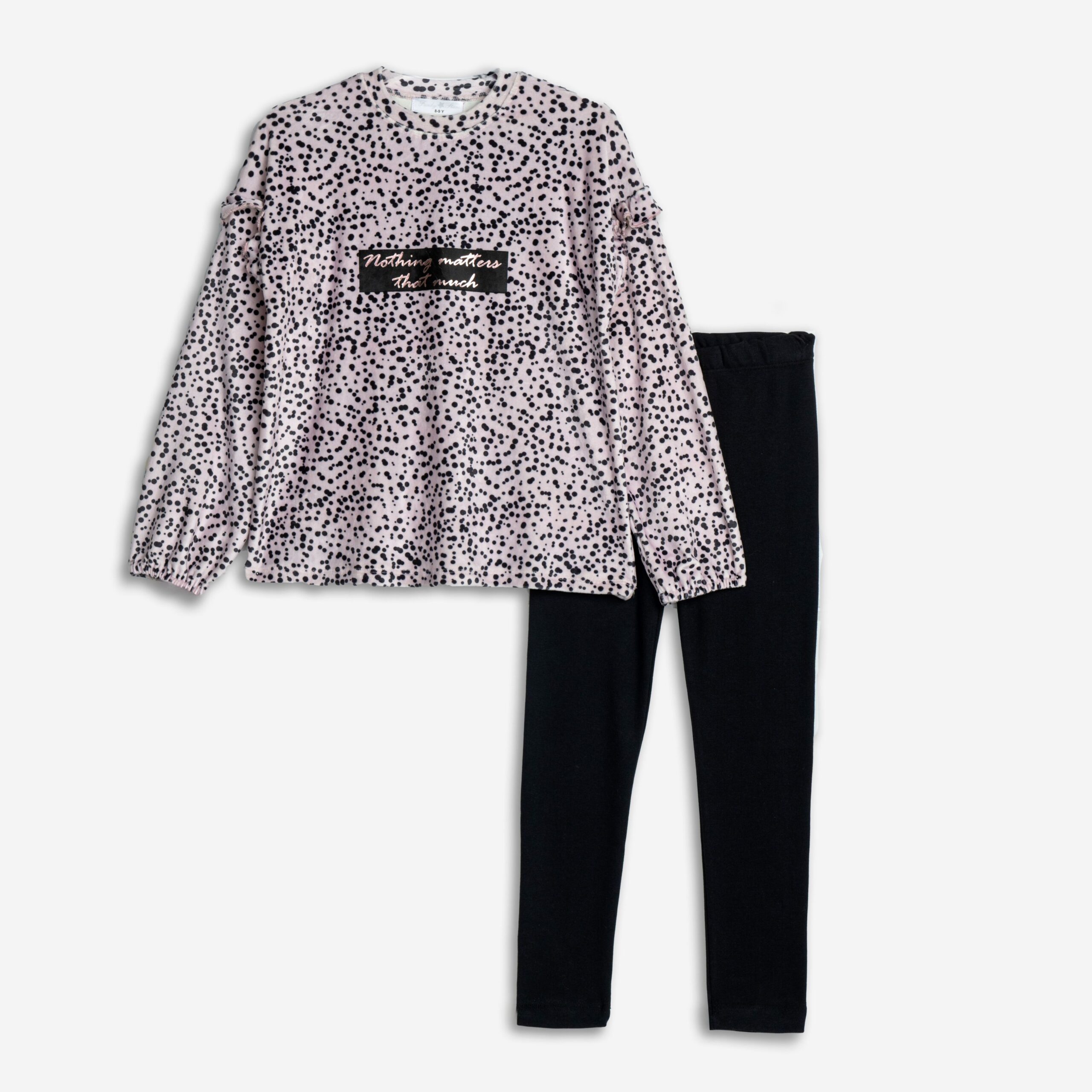 Μπλουζοφορεμα+κολαν βελουτε κοριτσι dusty pink allover/μαυρο