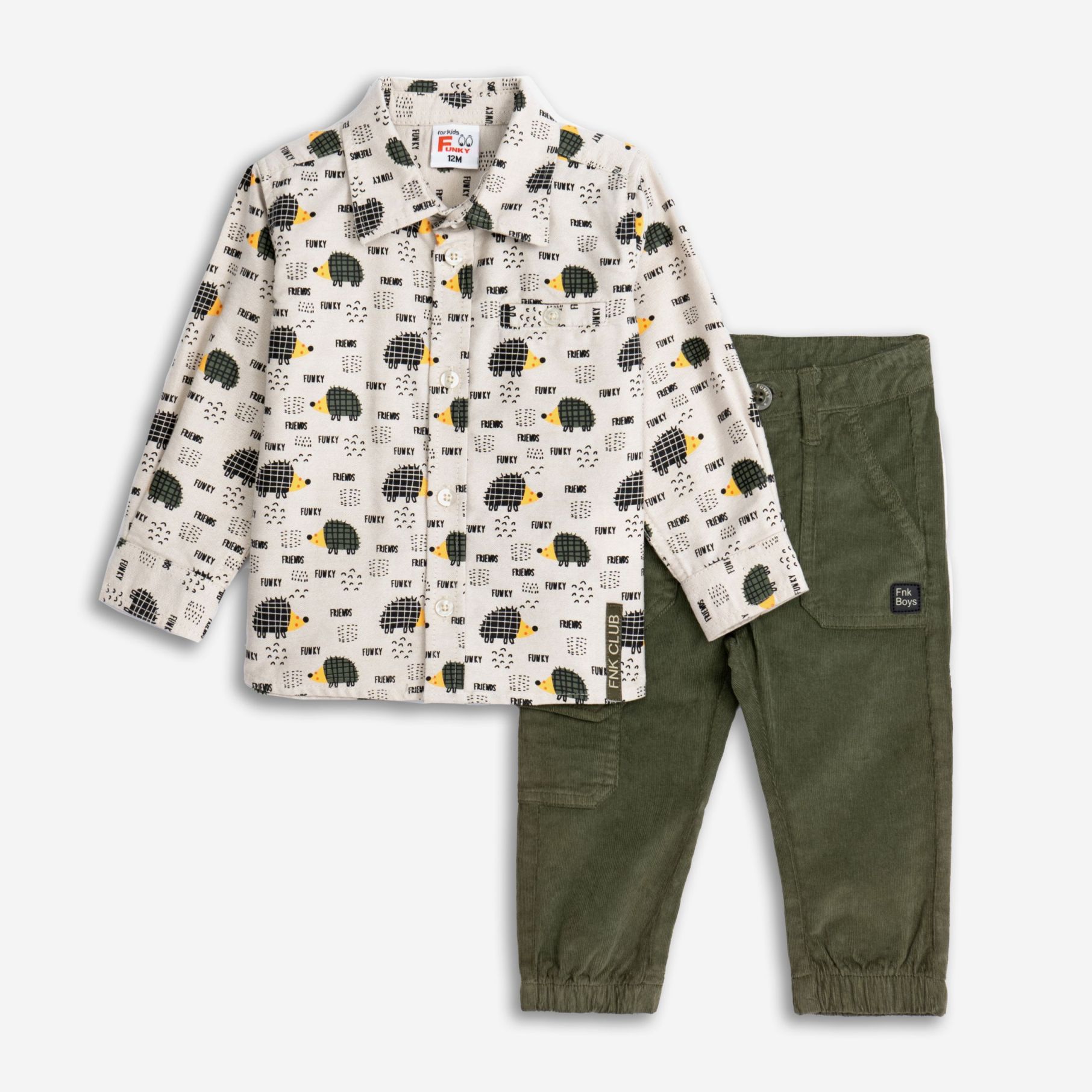 Πουκαμισο+παντελονι κοτλε εισαγ. μηνων αγορι μπεζ/χακι