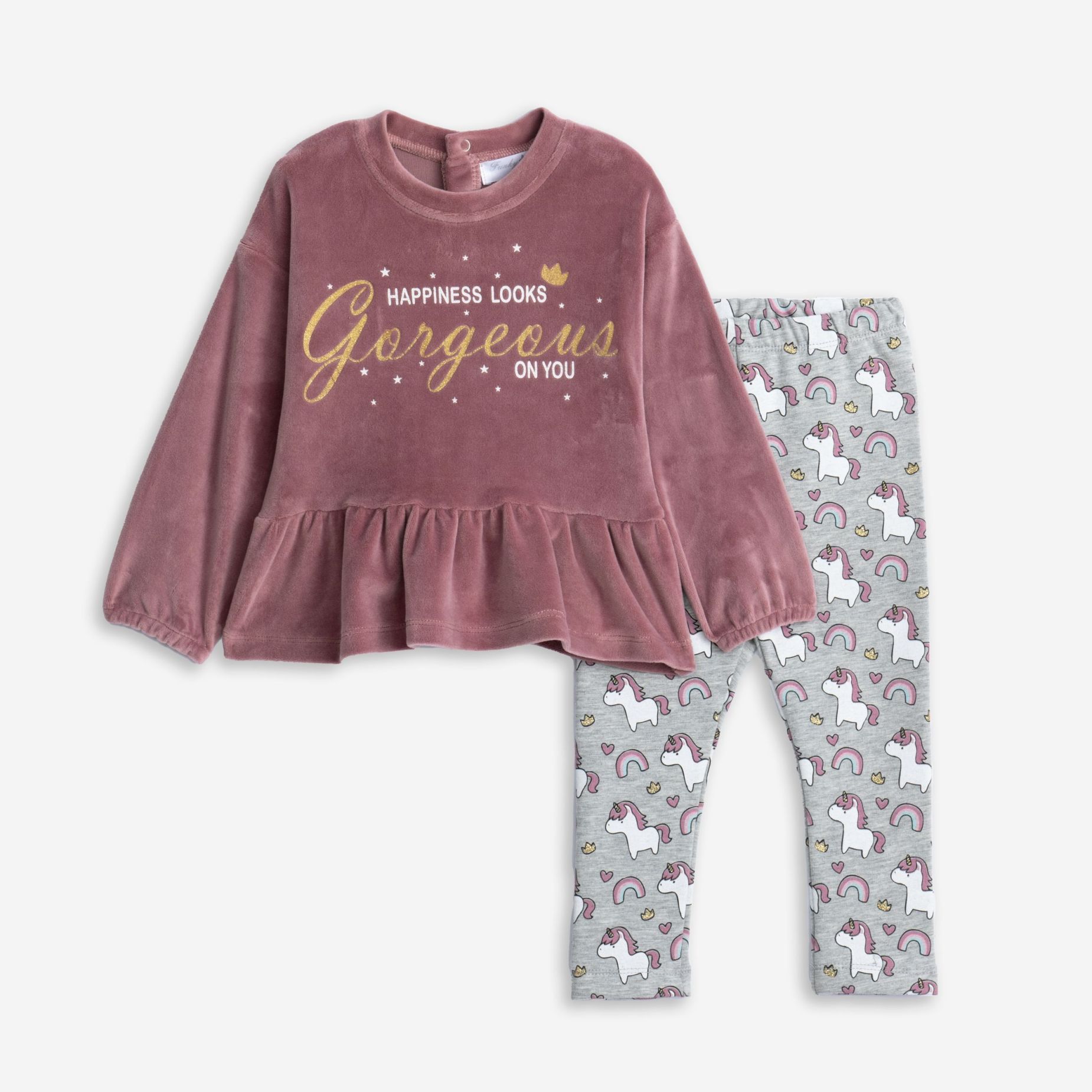 μπλουζοφορεμα βελουτε+κολαν μηνων κοριτσι σκουρο ροζ/γκρι μελανζε allover