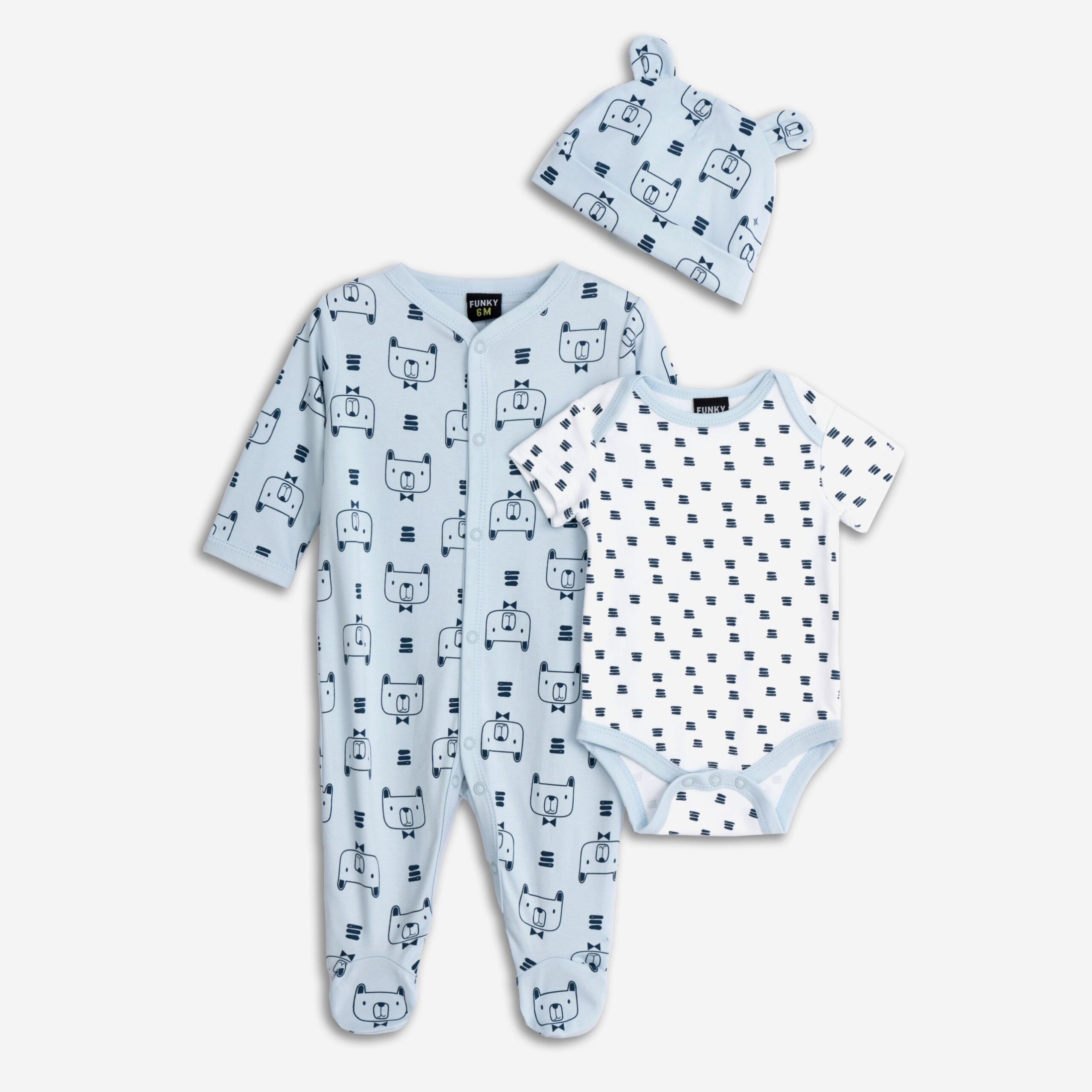 σετ 3 τεμαχια φορμακι μακρυμανικο+κορμακι κοντομανικο+σκουφακι αγορι