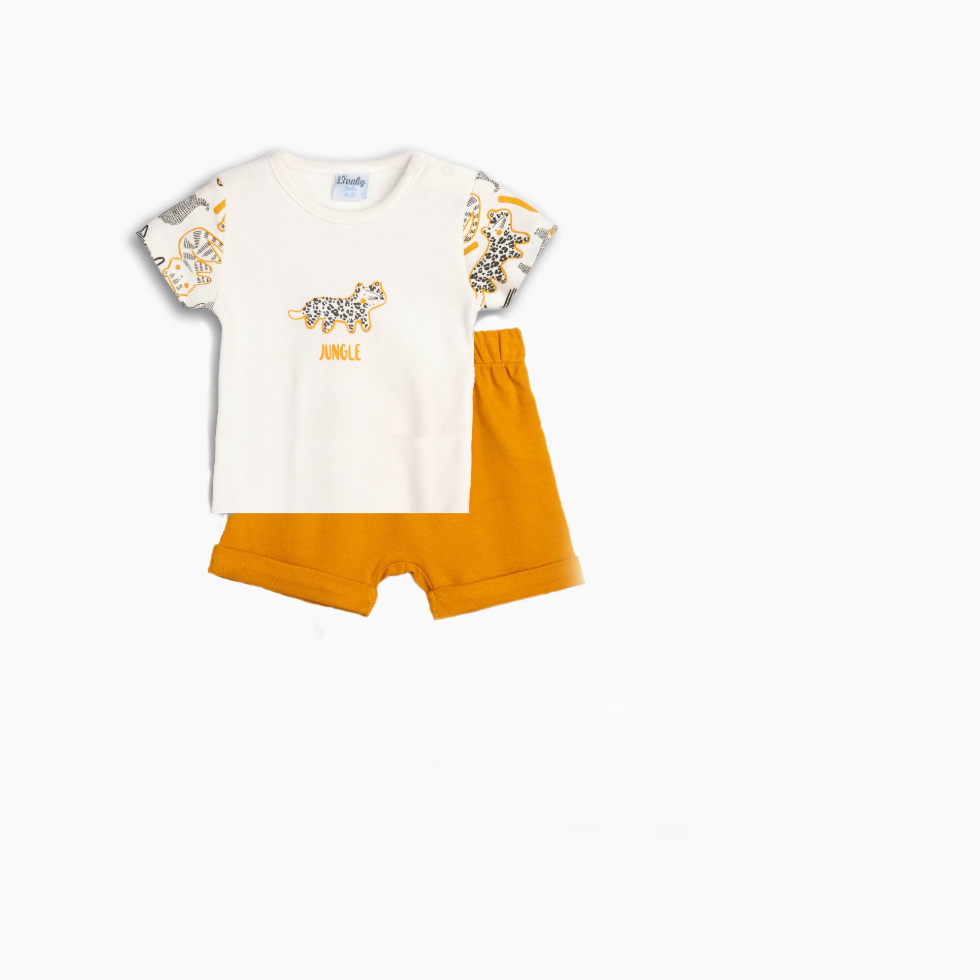 Σετ μπλουζα κμ+σορτς καλτσα αγορι λευκο/τζιντζερ