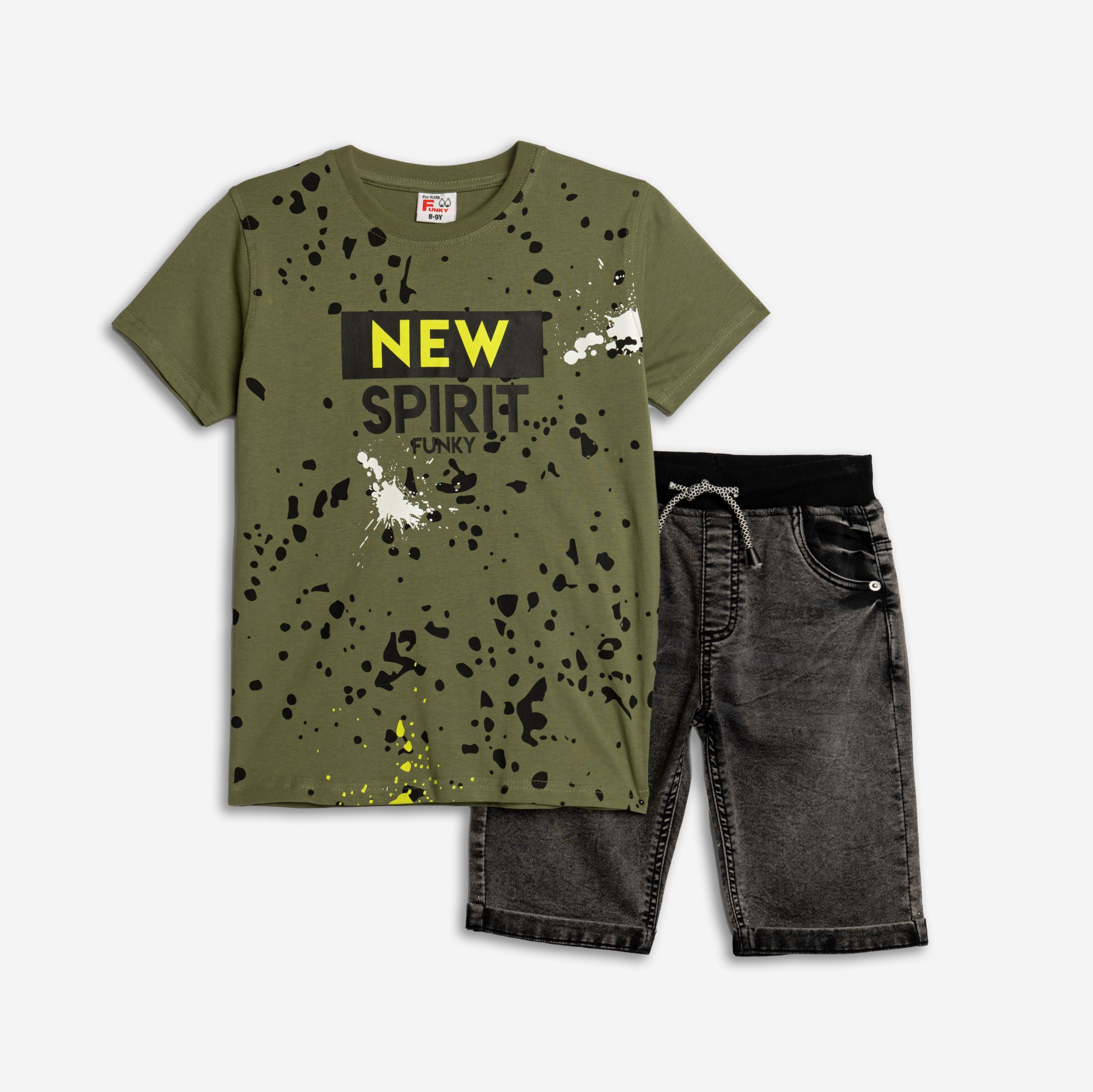 σετ φουτερ τζιν αγορι οε χακι/μαυρο τζιν