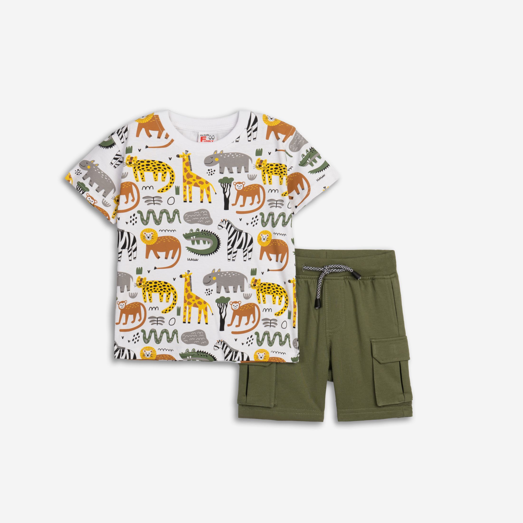 Σετ βερμουδα φουτερ αχν. αγορι λευκο allover/χακι