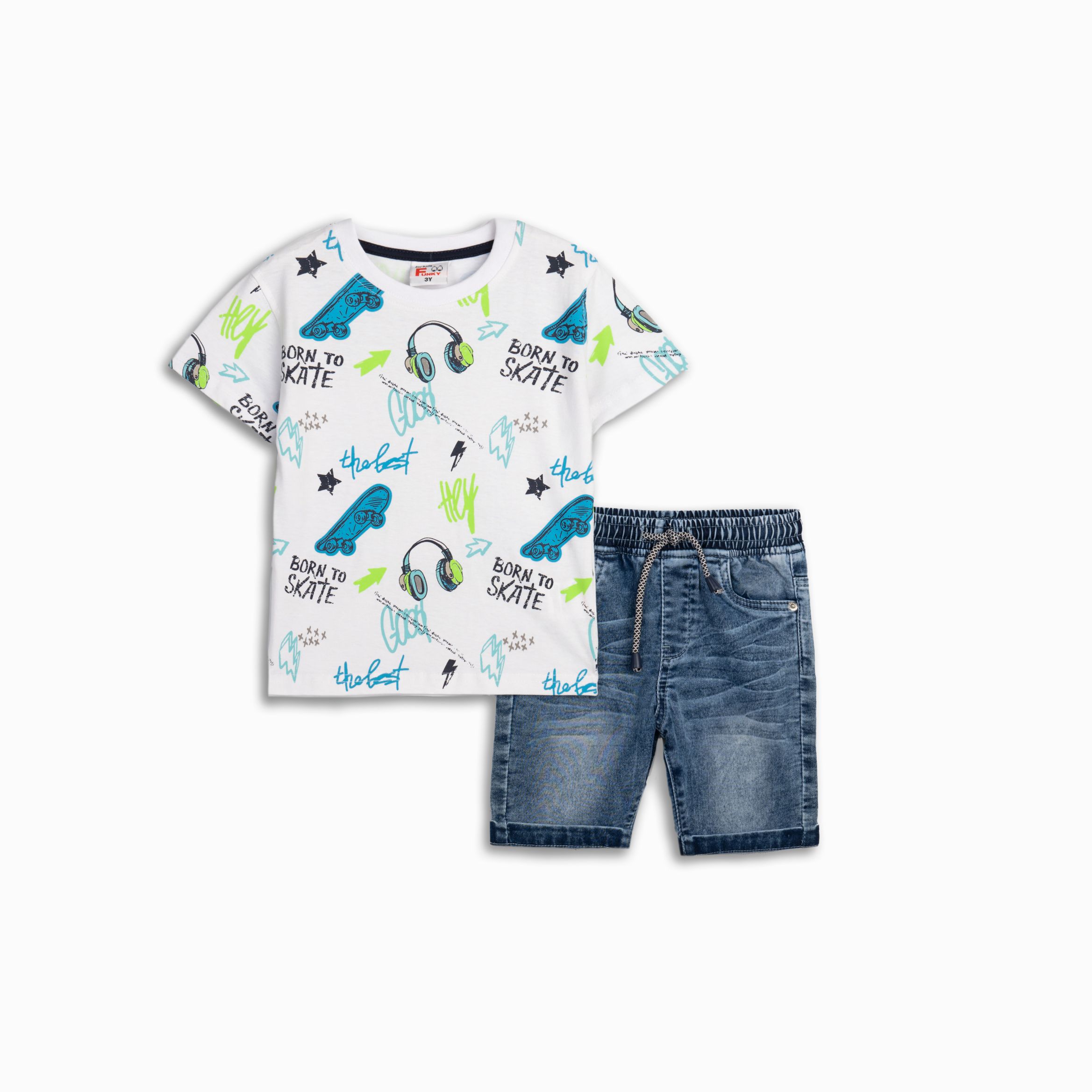 σετ φουτερ τζιν αγορι οε λευκο allover/μπλε τζιν