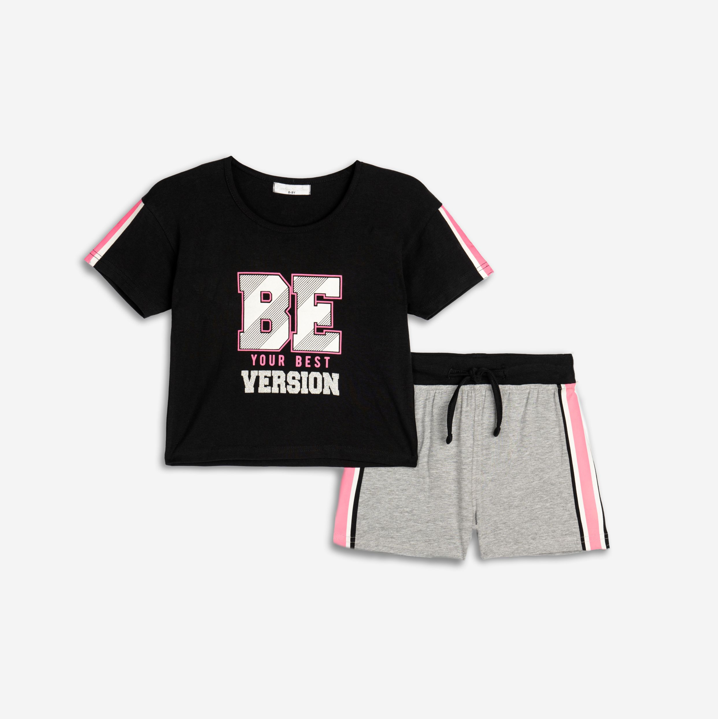 Σετ σορτς μακο κοριτσι μαυρο/γκρι μελανζε-μαυρο