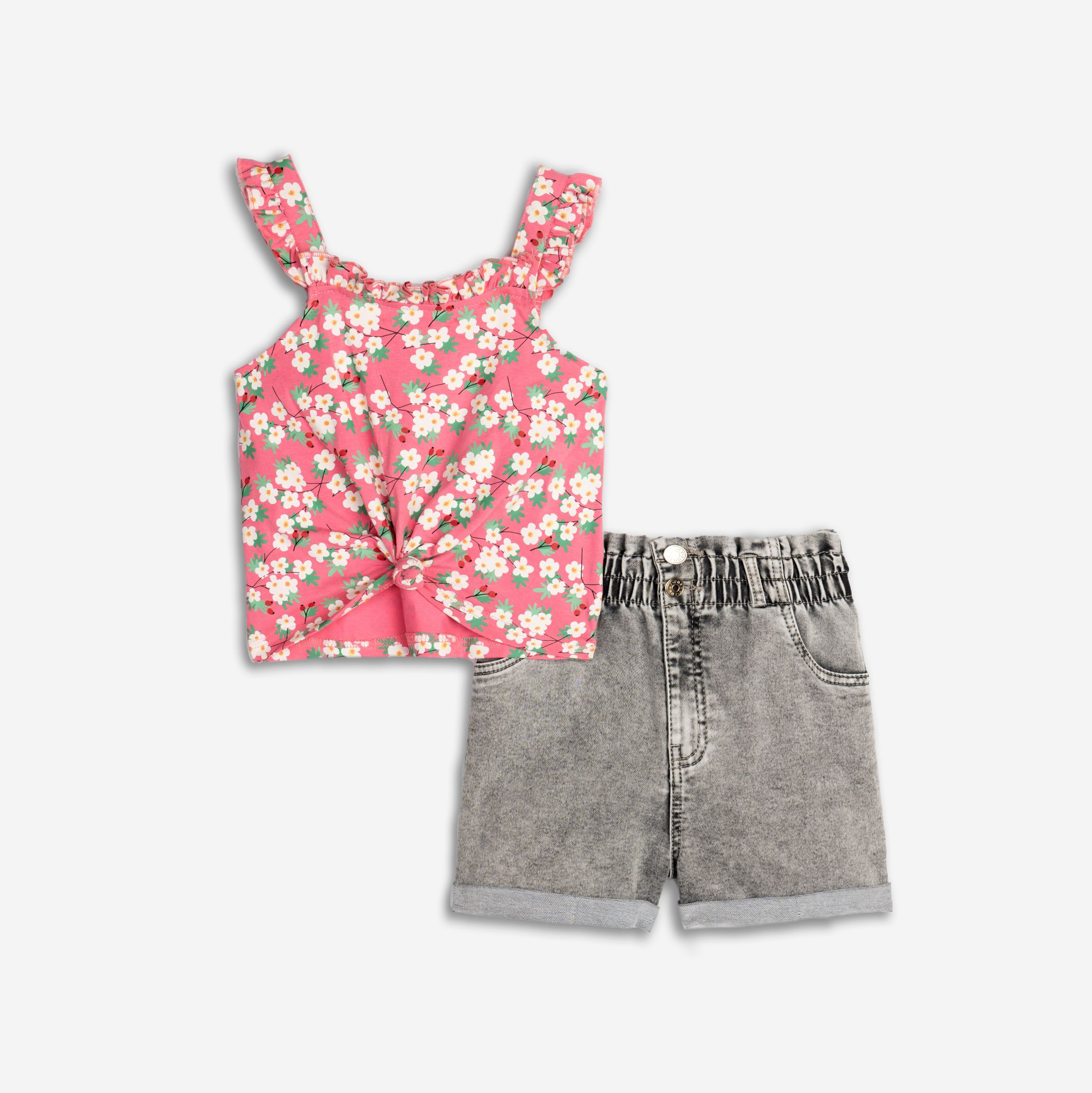 σετ σορτς τζιν κοριτσι barbie pink allover/μαυρο τζιν