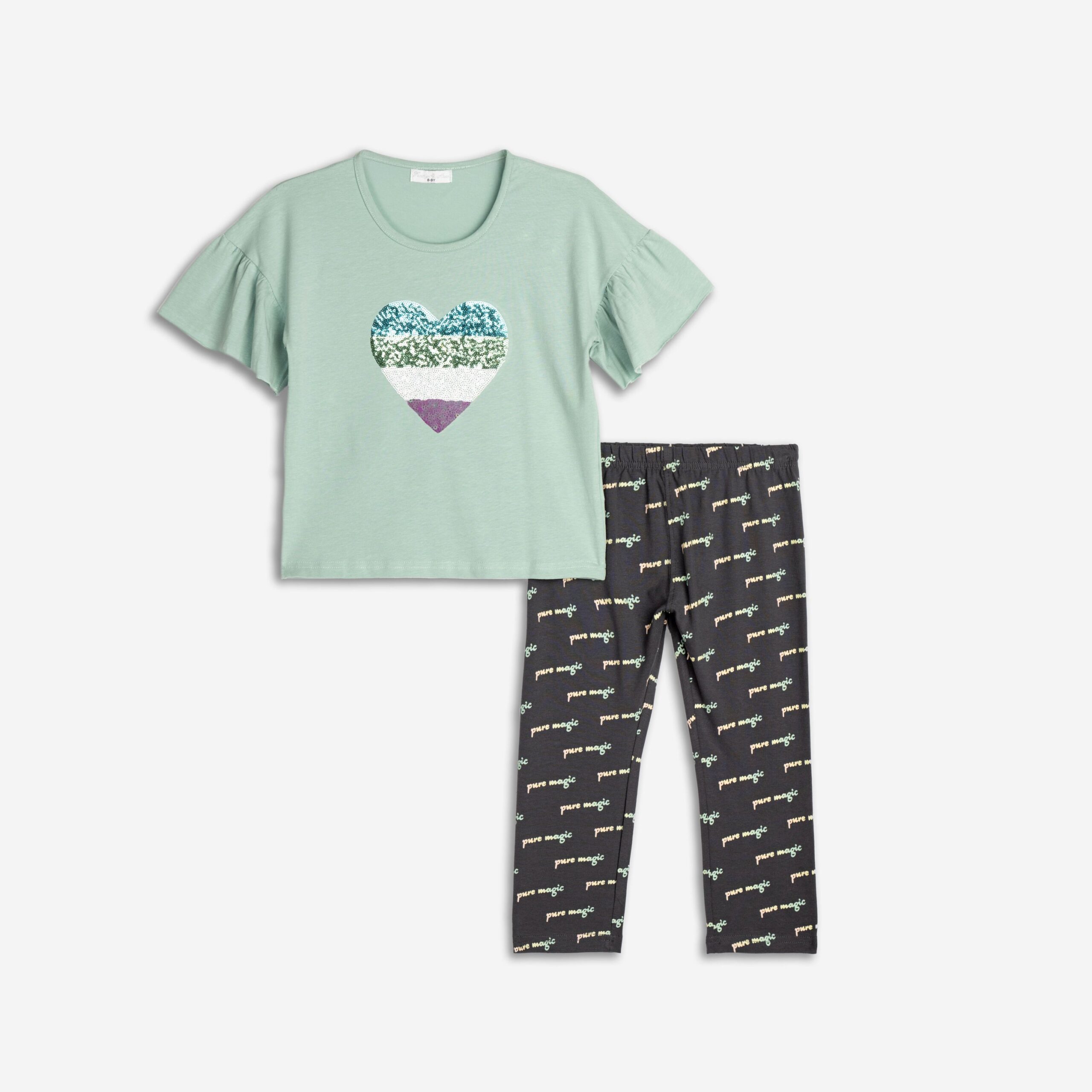 Σετ μπλουζα με κολαν καπρι κοριτσι σκουρο φυστικι/ανθρακι allover