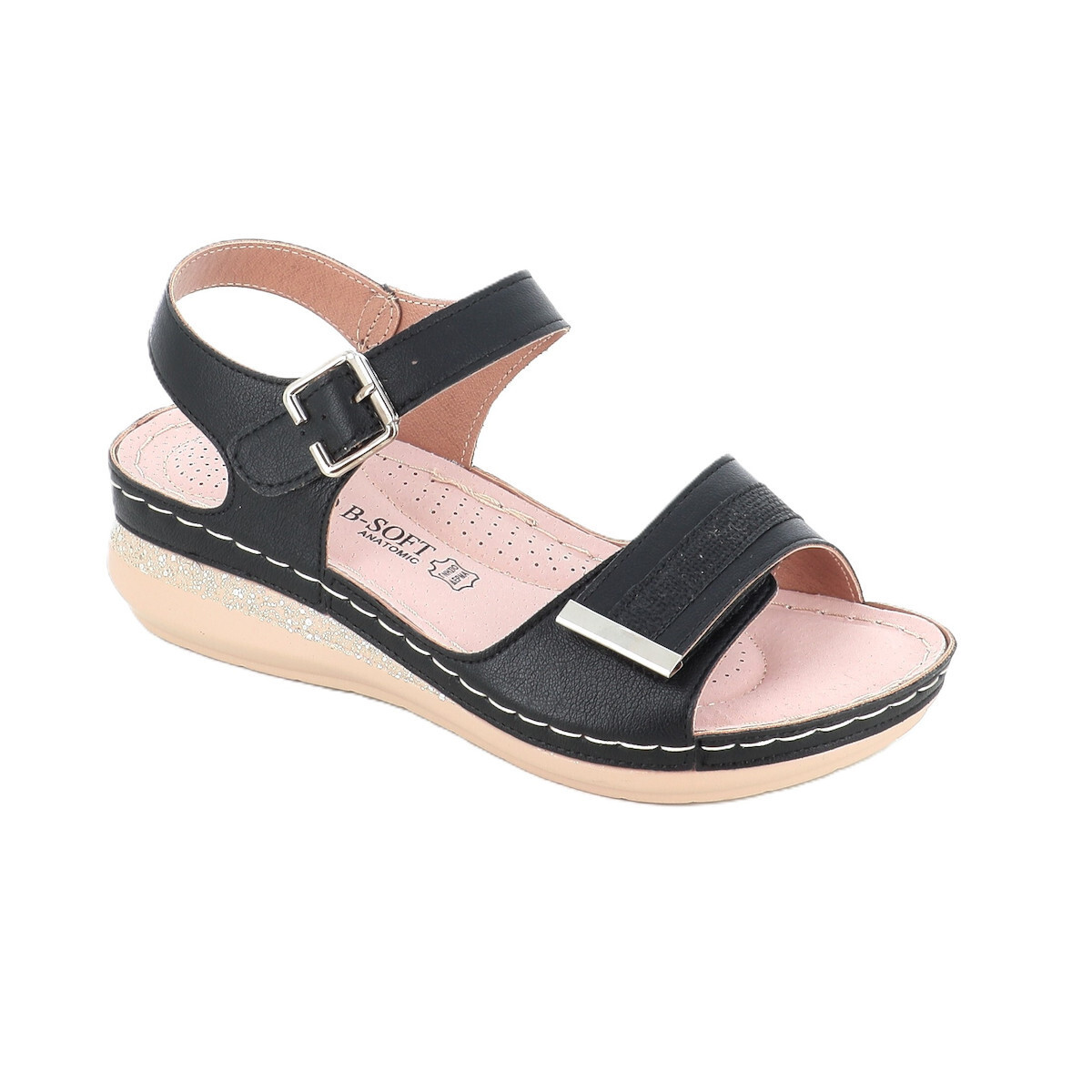 Δερμάτινα Γυναικεία Φλατ Σανδάλια Μαύρα